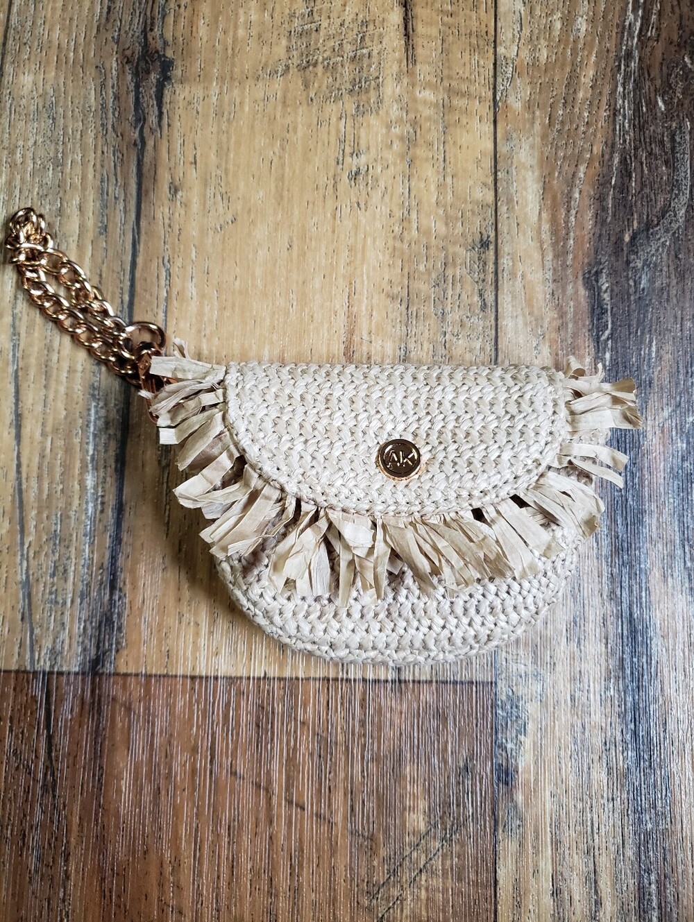Anne Klein Small Straw Raffia Fringe Keychain Purse